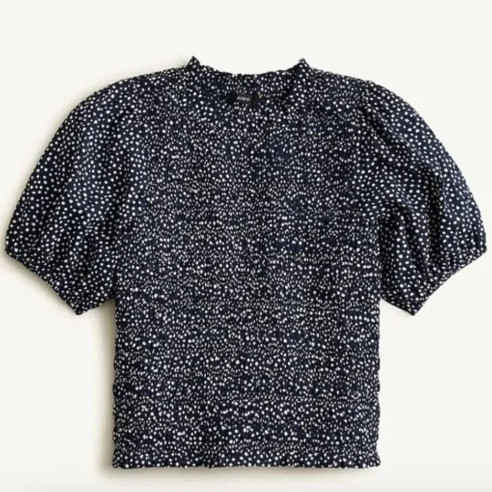 J. Crew Navy White Speckled Blouse Smocked top XL - Picture 2 of 11